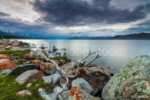 Picture of Cloudy sunset on a mountain lake Mongolia